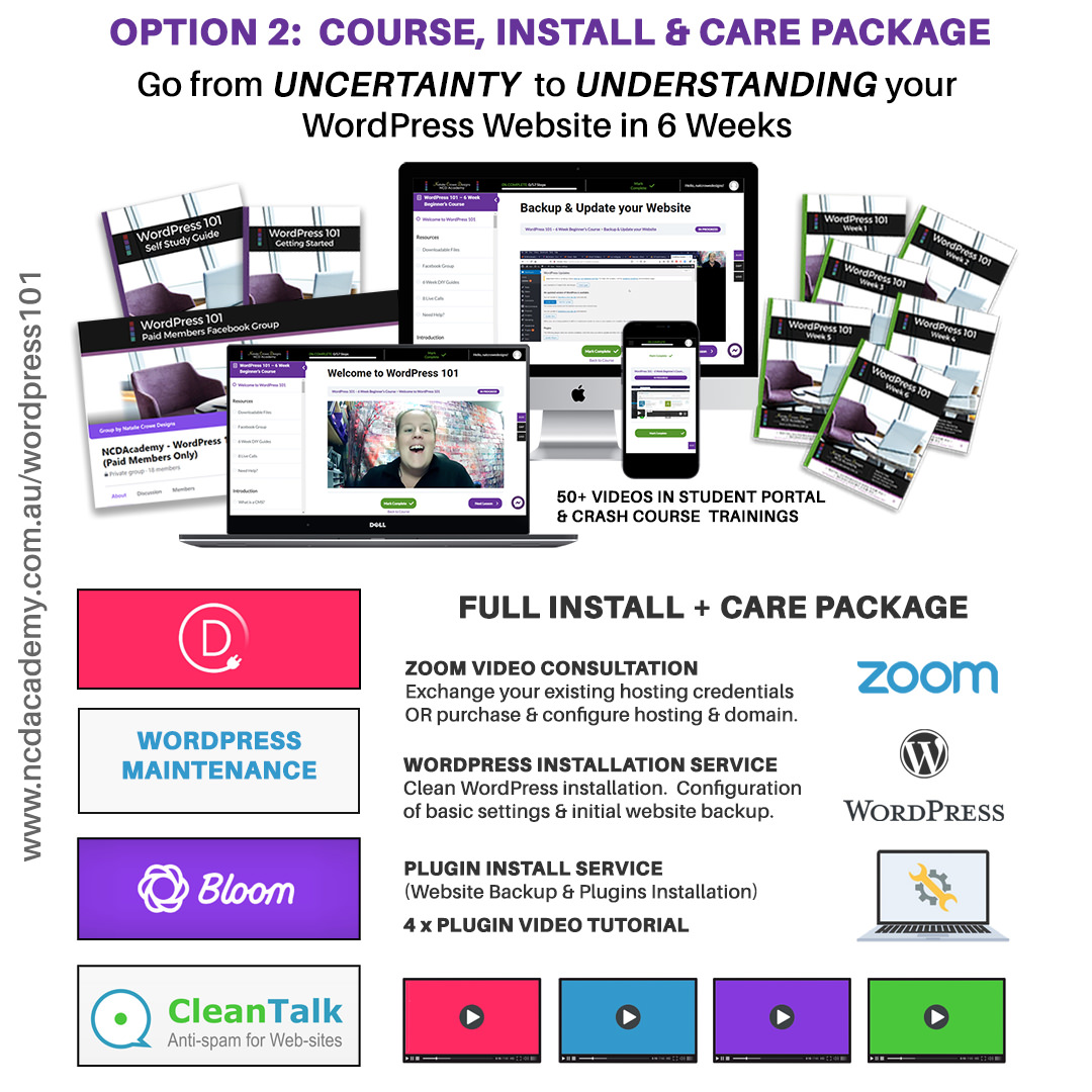 WordPress 101 Course INSTALL + Care Package